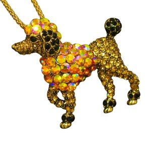 Poodle Iridescent Golds Crystal & Rhinestone Necklace